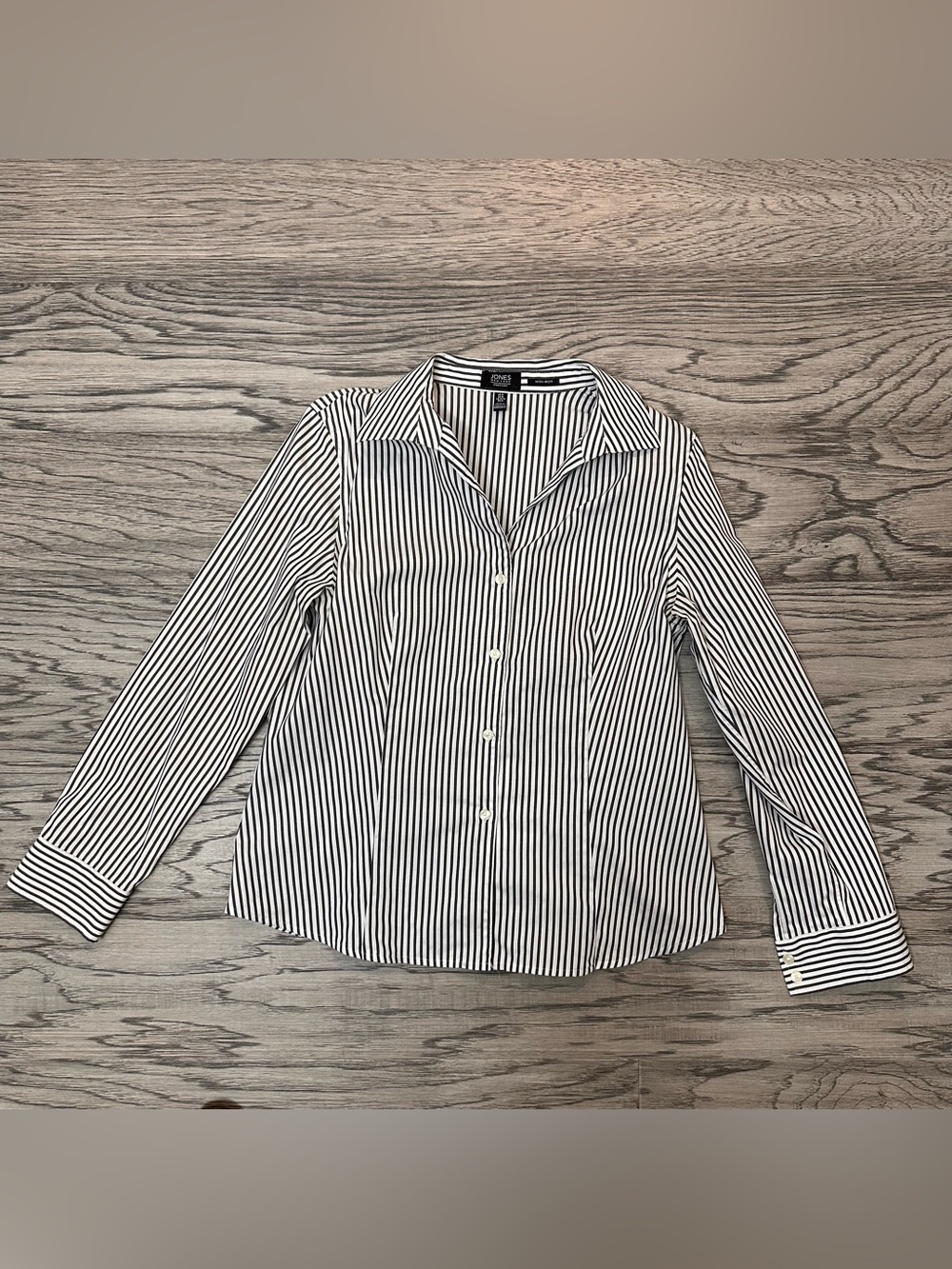 Jones New York Black and White Vertical Stripe Blouse